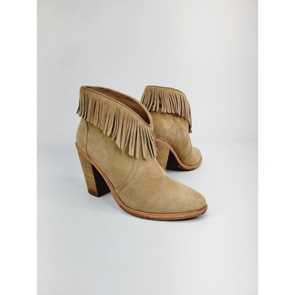 Joie Loren Fringe Suede Tan Ankle Boots - Picture 2 of 11